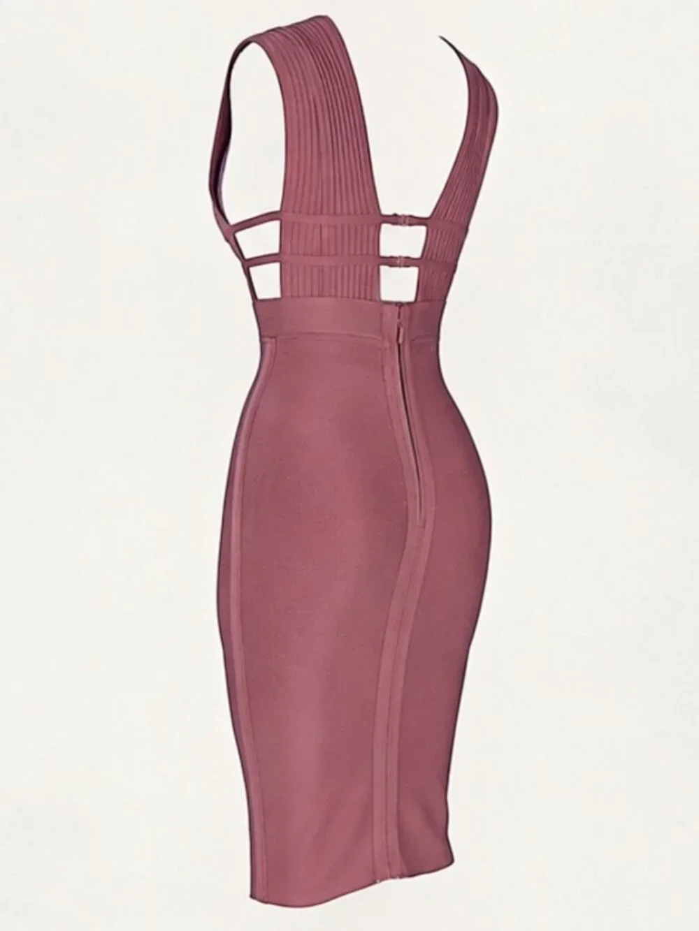 Premium Mauve Pink Cutout Women's Sheath Bandage Midi Bodycon Dress | Size L - Picture 6 of 11